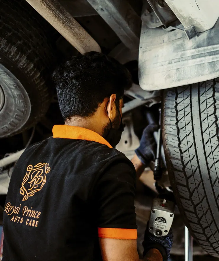 A Royal Prince Auto Care technician at work in the Dubai Investment Park workshop